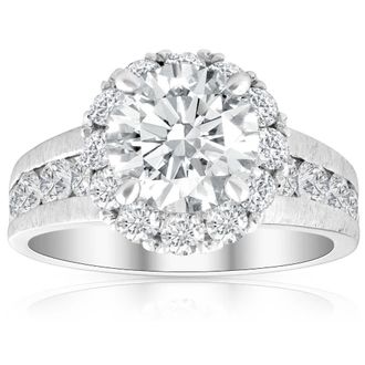 Pompeii3 Certified 5Ct Lab Grown Diamond Halo Engagement Ring 14k White Gold