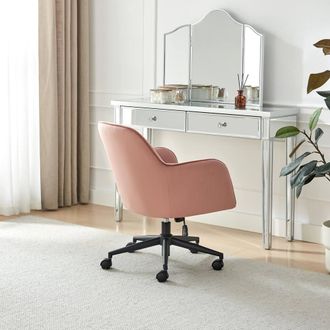 Furniturebox Vivienne Velvet Swivel Office Chair in Pink