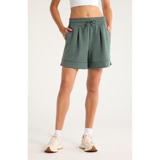 Zella Soft Luxe High Waist Knit Shorts in Green Balsam Heather at Nordstrom, Size Xx-Large