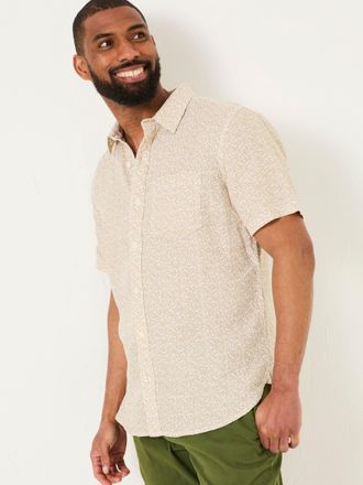 Fat Face FatFace Natural Short Sleeve Linen Leaf Print 100% Linen Shirt