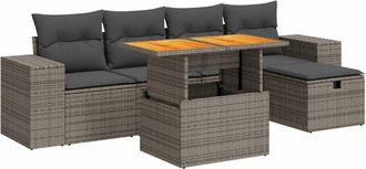 vidaXL Set Sof&aacute;s Jard&iacute;n Y Cojines 6 Pzas Rat&aacute;n Sint&eacute;tico Acacia Gris Vidaxl