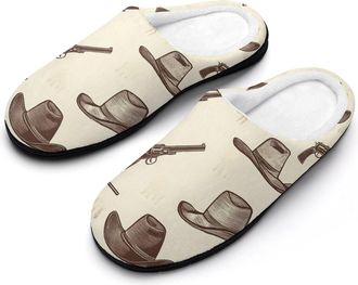 Generic Cowboys Hats Guns Mens Slippers Slip On Comfortable Fleece Cotton House Shoes Winter