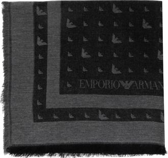 Emporio Armani Sciarpa con frange e logo aquila - Grigio