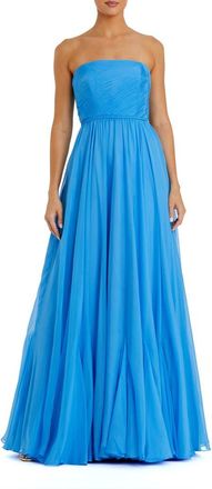 Mac Duggal Strapless Chiffon Gown With Braided Belt in Turquoise at Nordstrom, Size 12