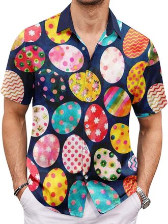 Generic Easter Hawaiian Shirt for Men Summer Beach Shirts Tropical Vacation Button Down Floral Short Sleeve Tops (UK, Alpha, XL, Regular, Regular, 9)