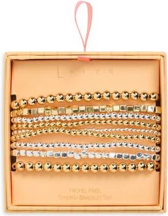 Leith Set of 9 Metallic Beaded Stretch Bracelets in Gold- Silver at Nordstrom Rack