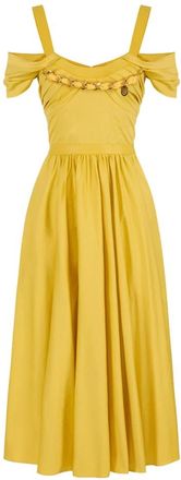Elisabetta Franchi Stretch Katoenen Jurk met Juwelen Ketting - Dames - Casual kleedjes - Geel - M - Katoen - Kleedjes
