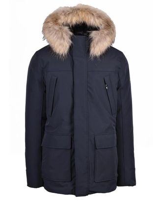 Yes-Zee Blue Fur-Trimmed Stretch Nylon Parka