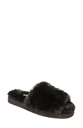 Minnetonka Eileen Faux Fur Slide Slipper in Black at Nordstrom, Size 7