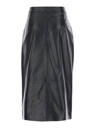 Arma Midi Black Skirt With Front Slit In Leather Woman