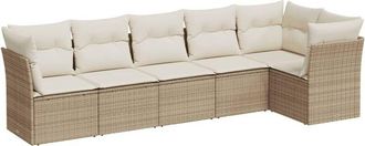 vidaXL 6 Piece Garden Sofa Set with Cushions Beige Poly Rattan Vidaxl