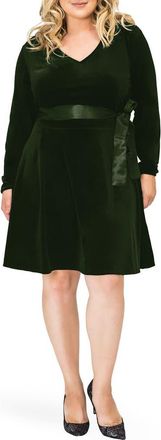 Standards & Practices Millie V-Neck Stretch Velvet Fit & Flare Dress in Green at Nordstrom, Size 1X
