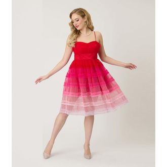 Unique Vintage Tiered Sheer Swing Dress in Red & Pink Ombre at Nordstrom, Size X-Small