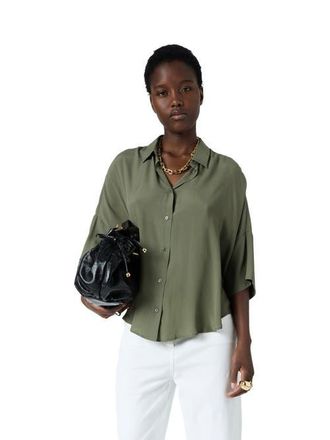 Gerard Darel Cirae 3/4 Sleeve Oversized Shirt in Medium Khaki at Nordstrom, Size Large