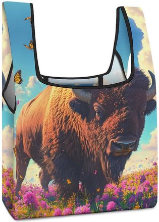 Generic Buffalo Bison Field Shopping Bag Reusable Grocery Tote Bag Foldable Handbag for Travel Picnic