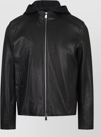 Dondup hooded leather coat long sleeves pockets