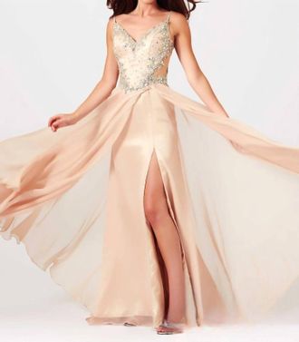 Mac Duggal Sweetheart Neckline And Sheer Illusion Sides Prom Dress In Nude/silver