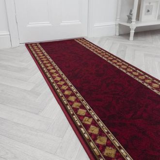Runrug Hallway Runner Rug - Non-Slip, Hardwearing, 5.4mm - Cheops in Red | Size: 120 cm x 390 cm