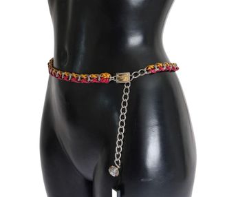 Dolce & Gabbana Womens Red Yellow Leather Crystal Belt