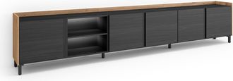 Skraut Home Skraut Home - Mueble Tv, Televisi&oacute;n, Muebles De Sal&oacute;n, Almacenaje, 309x35x61cm, Para Tv Hasta 80, Dise&ntilde;o Industrial, Led, Estilo Moderno, Negro Y Robl