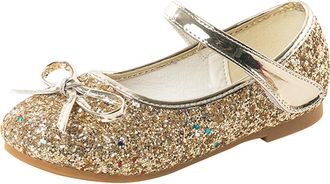 Generic Kids Sequins Dress Flats Girls Kids Mary Jane Flat Bridal Party Glitter Princess Wedding Dress Sparkly Bridesmaid Shoes Ballet Dress Flat with Bow (Go