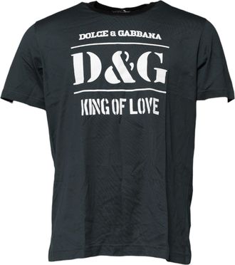 Dolce & Gabbana Black Cotton Printed Short Sleeves Mens T-shirt