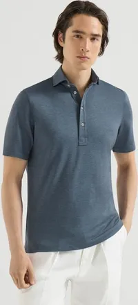 Brunello Cucinelli Virgin wool, silk and cotton piqu&eacute; polo shirt with spread collar in Cerulean at Nordstrom, Size 4X-Large
