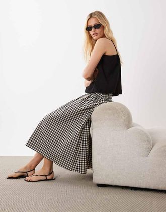 Arket Gonna midi in misto cotone nera con stampa a quadretti-Nero