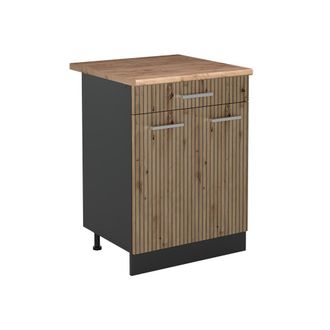 Vicco Mueble Bajo De Cocina R-line, Roble Artesanal/antracita, 60 Cm Con Caj&oacute;n Encimera Roble Dorado, Vicco