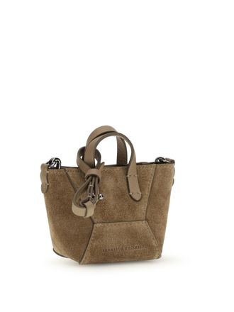 Brunello Cucinelli Womens Micro Suede Shoulder Bag Sesamo Calf Leather Bos Taurus