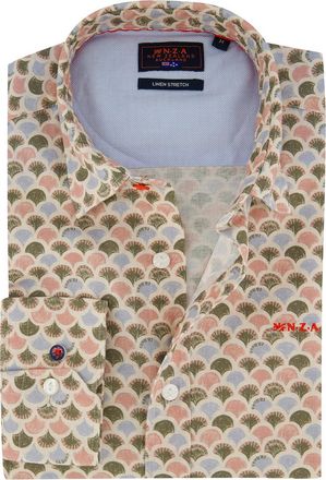 N-Z-A- NEW ZEALAND AUCKLAND Overhemd New Zealand groen roze printje normale fit