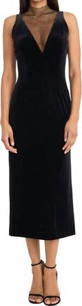 Donna Morgan Plunge Mesh Velvet Midi Dress In Black
