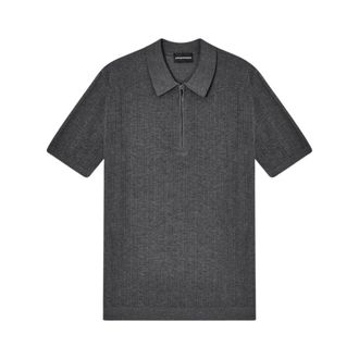Emporio Armani Polo Shirts, male, Gray, Size: 2XL Vertical Tuck Stitch