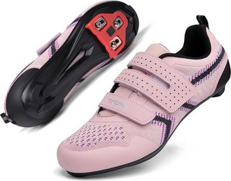 Generic Unisex Road Bike Cycling Shoes Compatible with Peloton SPD - Indoor Outdoor Road Cycling - Lightweight Spinning Shoes (Pink,10.5)