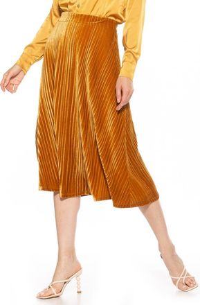 Alexia Admor Alania Pleated Velvet Midi Skirt in Golden at Nordstrom Rack, Size X-Small
