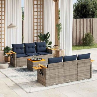 vidaXL Vidaxl - Set De Sof&aacute;s De Jard&iacute;n 7 Pzas Con Cojines Rat&aacute;n Sint&eacute;tico Gris