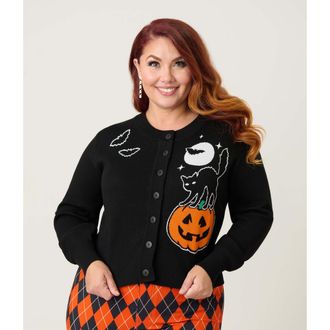 Unique Vintage Plus Size 1950s Cropped Cardigan in Black at Nordstrom, Size 2X