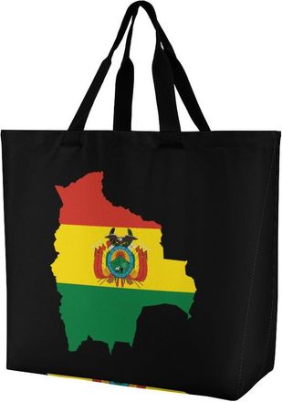 Generic Clipart Bolivia Flag Map Reusable Shopping Bags Large Capacity Grocery Bag Heavy Duty Tote for Women 40x40x16cm