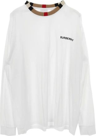 Burberry cut sew check neck T-shirt - White