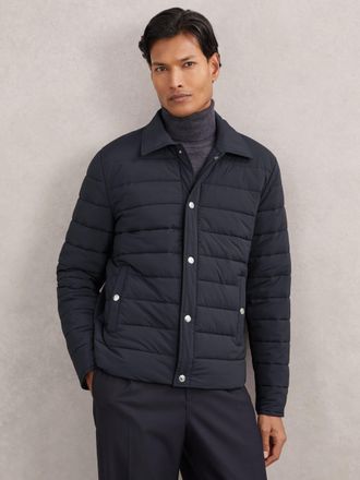 Reiss Navy Quilted Hybrid Press-stud Jacket, 2XL