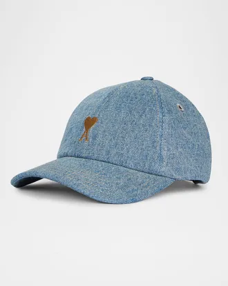 Ami Men & apos;s Denim Ami De Coeur Embroidery Baseball Cap