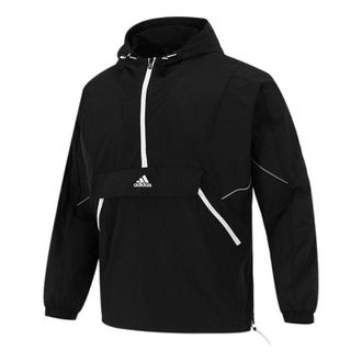 adidas Athleisure Casual Sports hooded Training Knit Jacket Black H40213