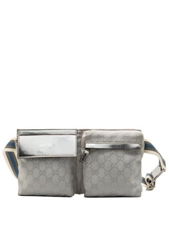 Gucci 2000-2015 GG Canvas Web Double Pocket belt bag - unisex - Canvas/Calf Leather - One Size - Grey