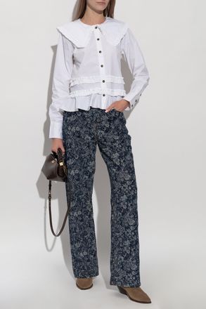 Ganni Shirt With Ruffles, Womens, White