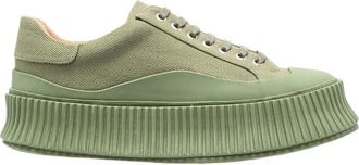 Jil Sander Green Canvas Platform Sneakers