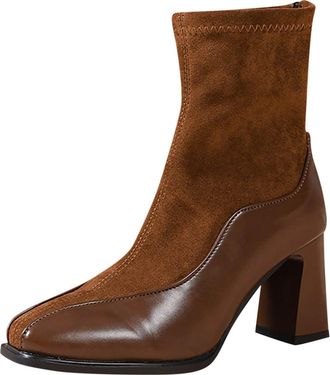 Generic Brown Women Fashion Cold Season Ankle Boots with Circular Toe Side Zipper Closure and Lace-Up Front Low Heel Design for Stylish Appearances