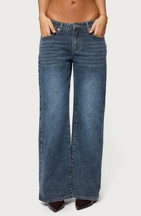 Edikted 1980 Leopard Patch Low Rise Jeans in Blue at Nordstrom, Size X-Small