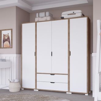 Dmora Armario Grande Summonte, Closet Dormitorio 2 Cajones, Ropero, 9 Estantes, 170x183h Cm Blanco