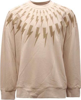 Neil Barrett Hoodies & sweatvesten, Heren, Beige, XS, Fair-Isle Thunderbolt Sweatshirt