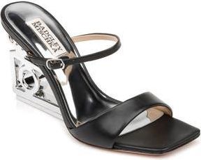 Badgley Mischka Luna Wedge Slide Sandal in Black Leather at Nordstrom Rack, Size 6.5